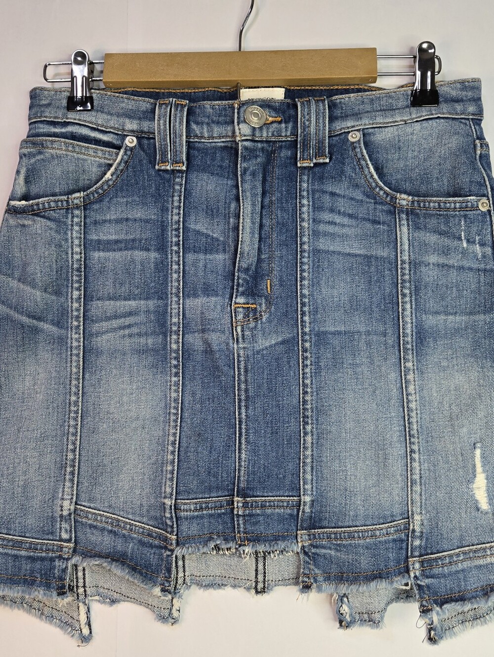 Hudson Size 29 Light Wash Denim Skirt With Unique Seaming & Layered Hem